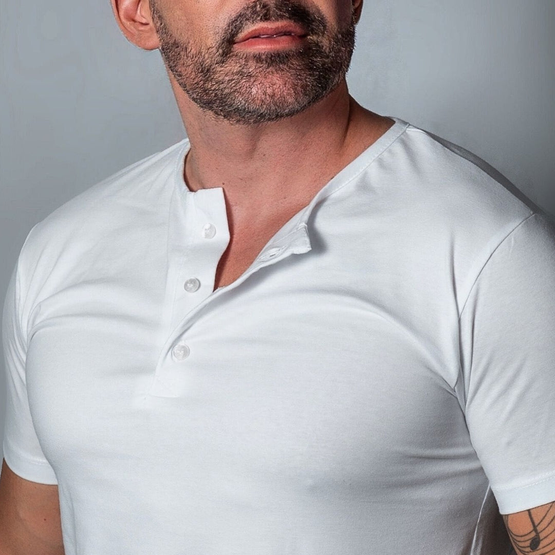 Henley Branca SIGMAN ® Algodão Egípcio