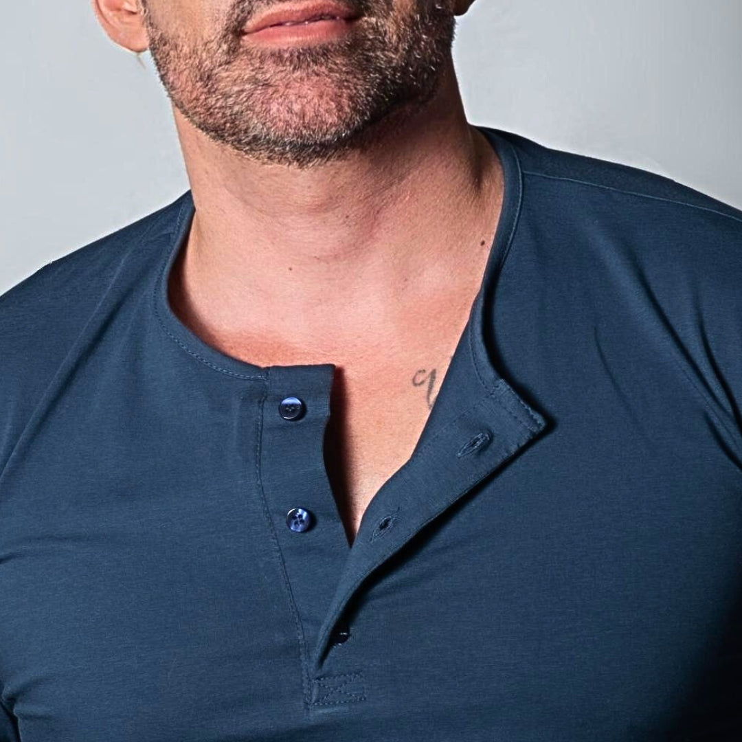 Henley Marinho SIGMAN ® Algodão Egípcio