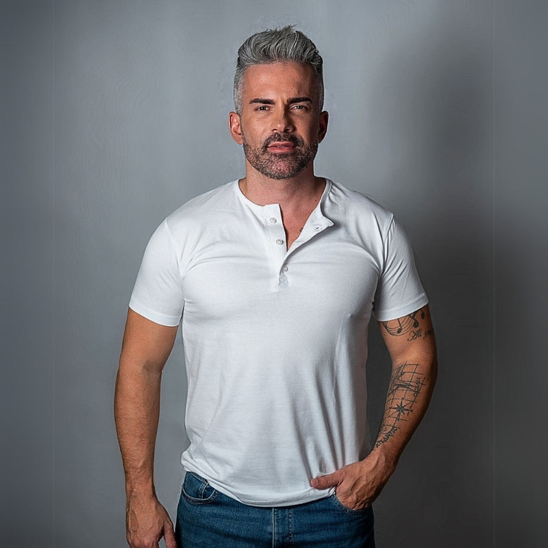 Henley Branca SIGMAN ® Algodão Egípcio